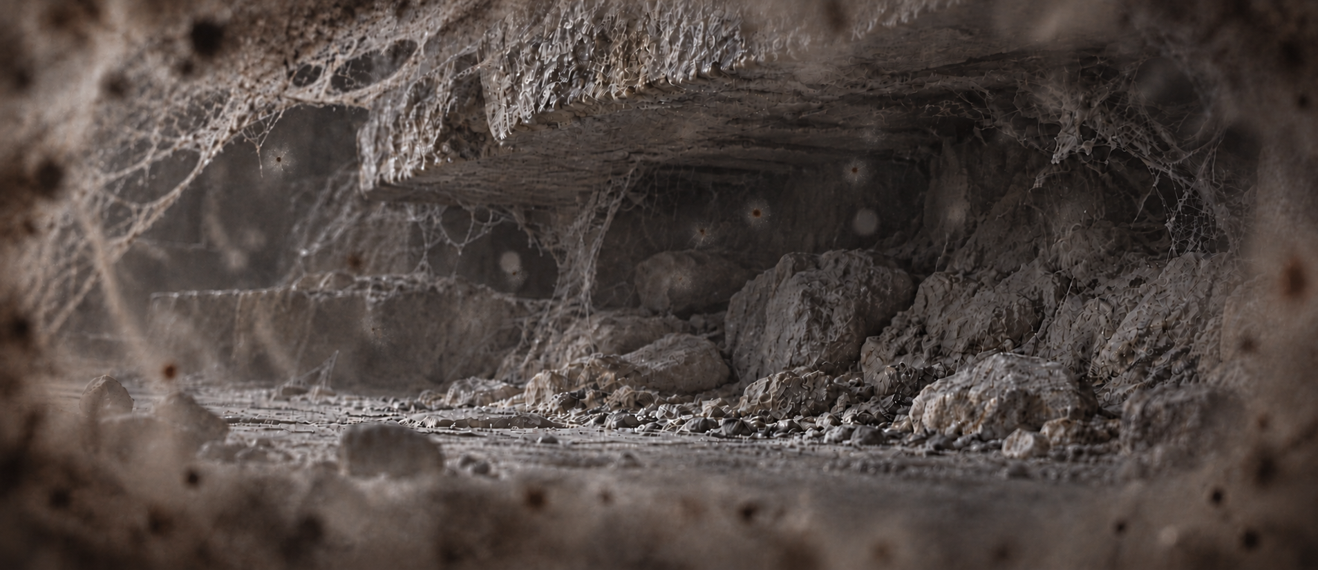 The approved low chamber viewpoint through a dust-coated lens and partial cobweb